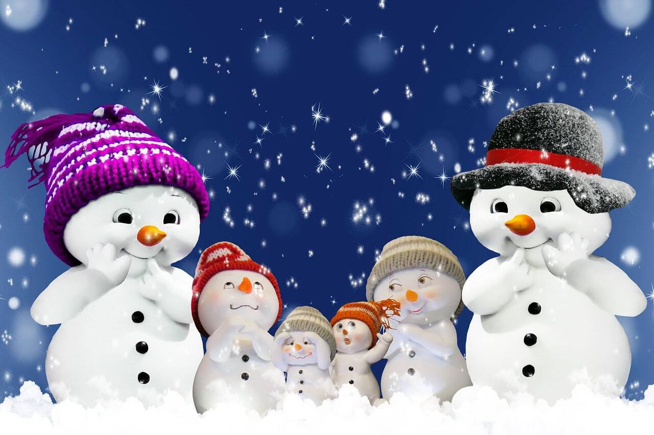 Group of snowmen background to Toybox Automotive Christmas Greeting.